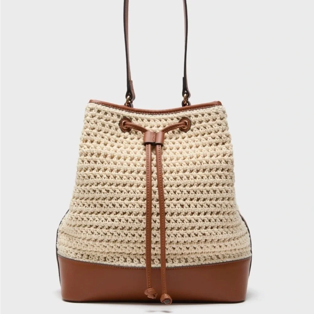 NWOT Tuckernuck Cream Crochet Leather Dakota Bucket Bag - Picture 4 of 11